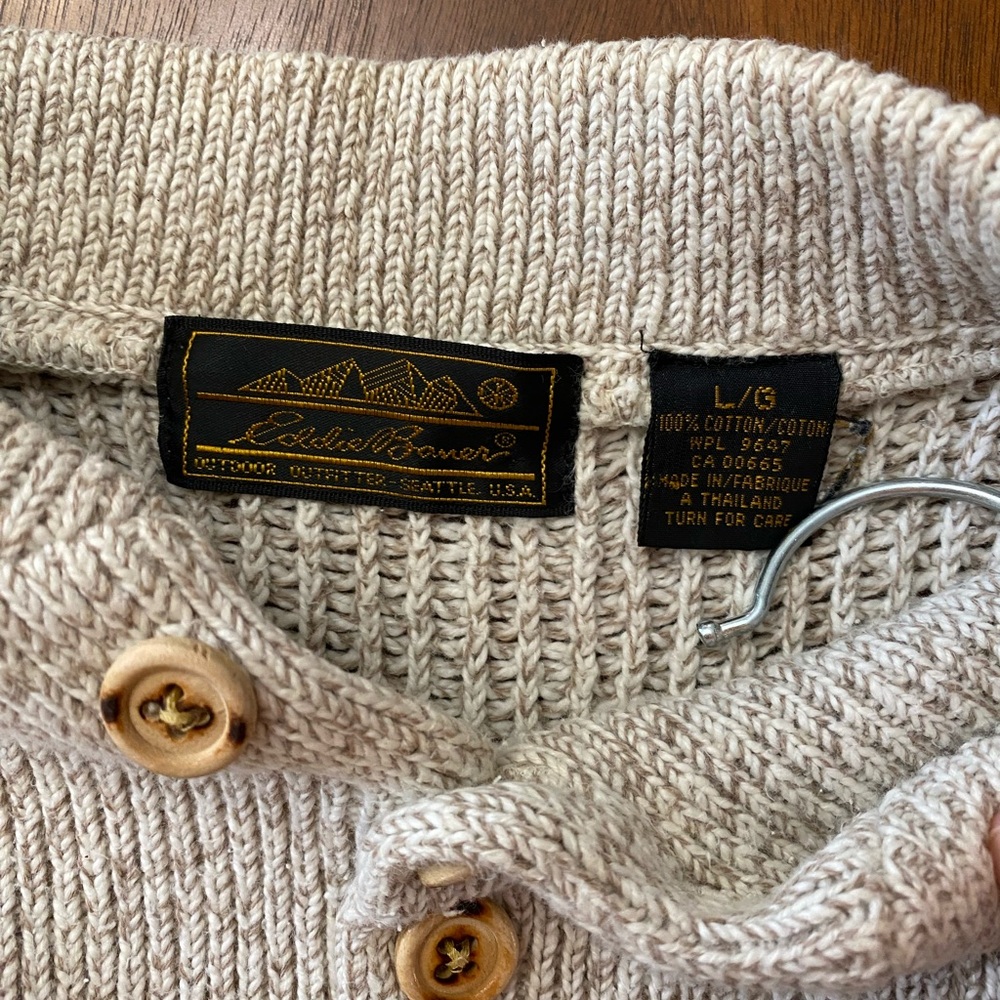 Vintage Eddie Bauer Cotton Knit Henley Sweater‎ - L - Picture 3 of 3
